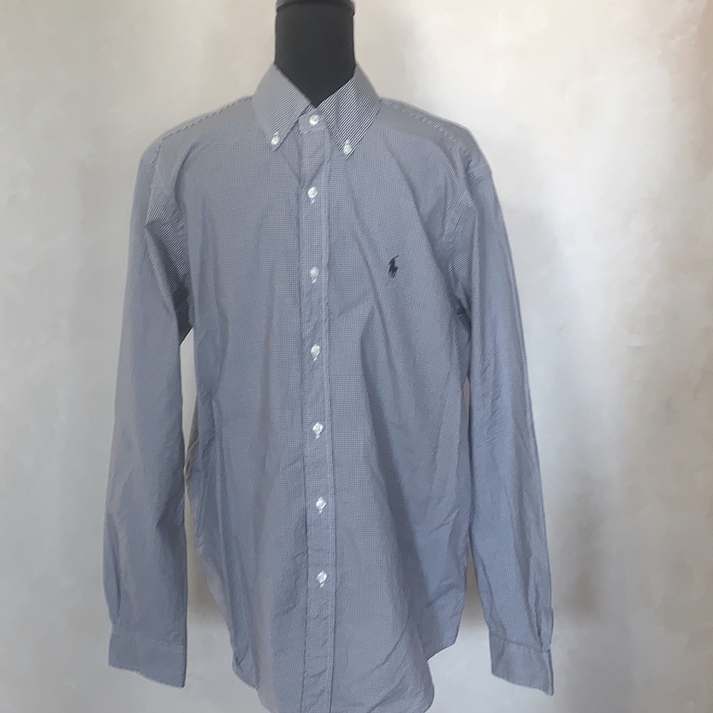 Black & White Gingham Ralph Lauren Mens Classic Fit Button Up Dress Shirt